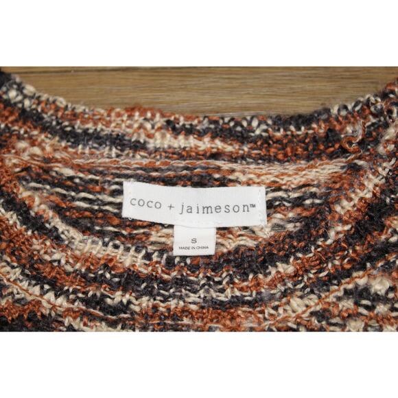 Coco + Jaimeson Multicolor Chunky Knit Sweater Brown Cream Teal Women’s Small - Picture 3 of 3
